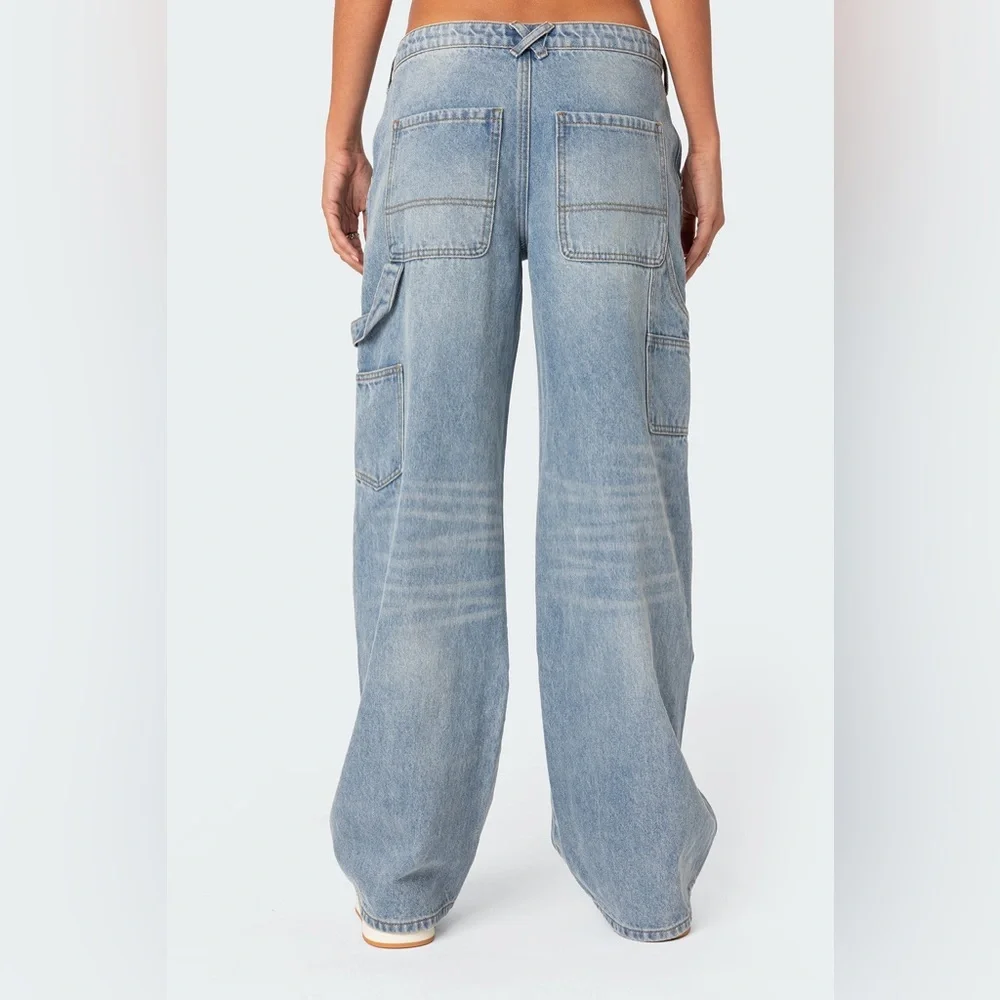 Edikted Faded Wash Low Rise Carpenter Jeans - Picture 4 of 8